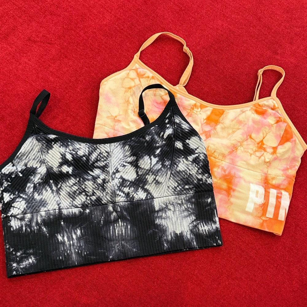 Victoria Secret PINK Tie-Dye Ribbed Bralette Set - Black & Orange